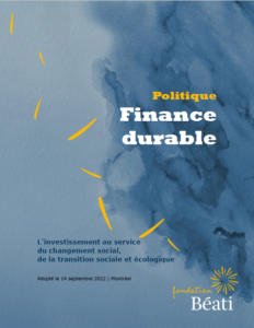 Couverture Politique finance durable - Fondation Béati